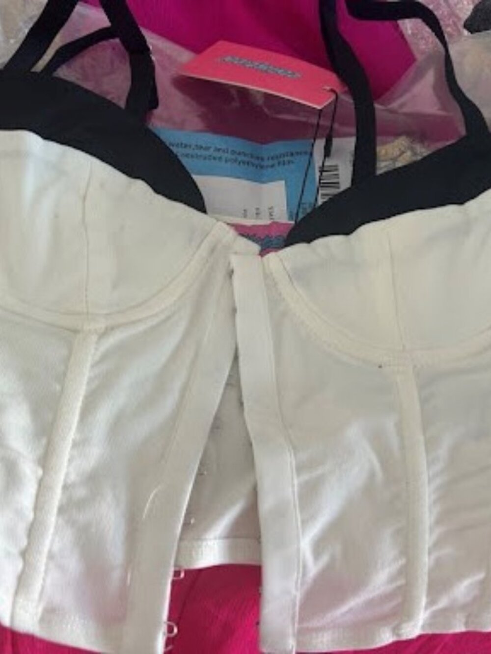 Edikted White & Black Hook-and-Eye Bustier Corset Top NWT XS